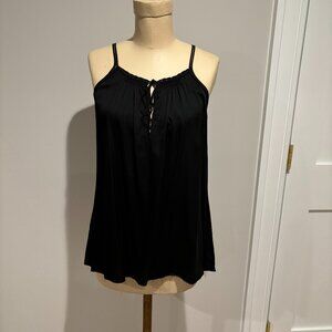 Vince Silk Tank with tuck front tie neck & unfinished hem